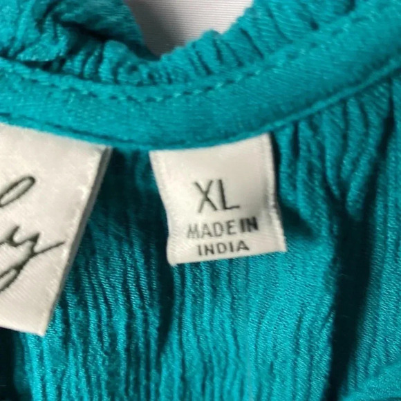 NWT WONDERLY WOMENS SIZE XL TEAL PEASANT WOVEN TOP RUFFLE COLLAR CUFFS - Picture 6 of 12
